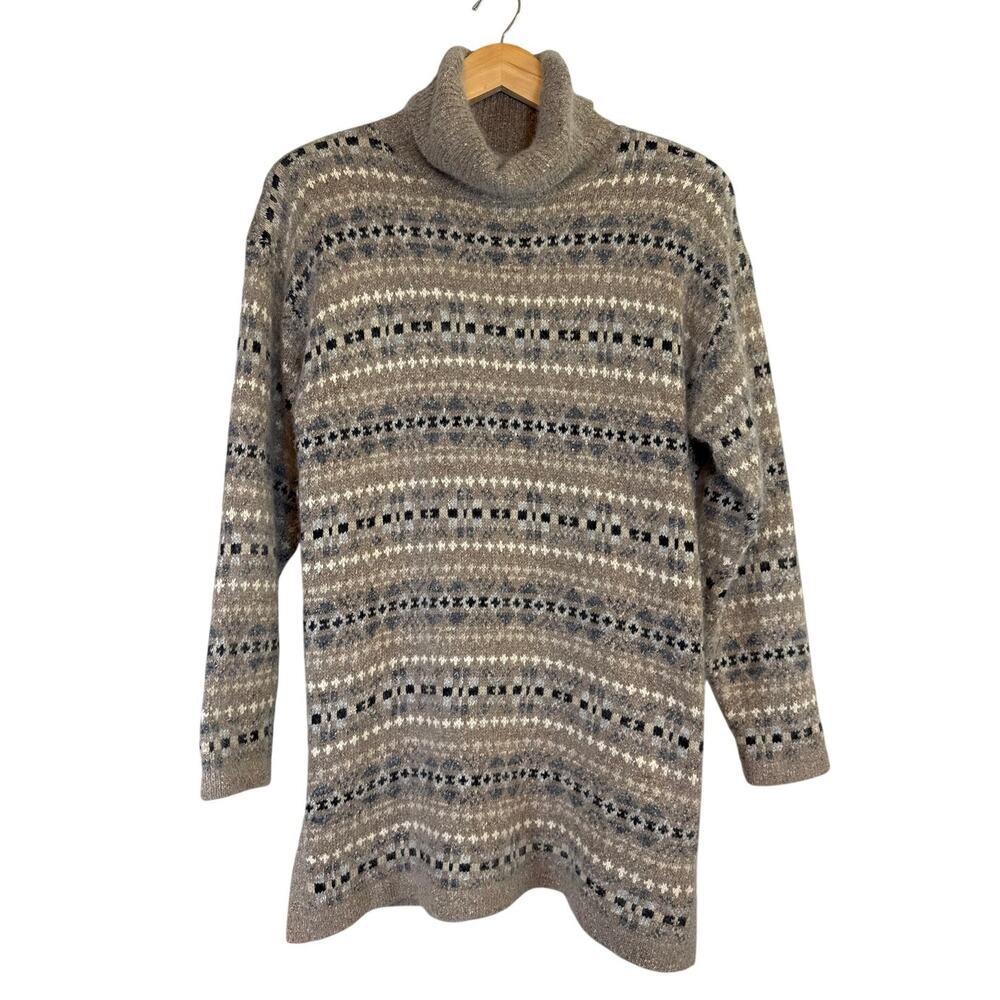 Vintage Striped Sweater Angora Silk Lambswool Neutral Turtleneck Womens Small